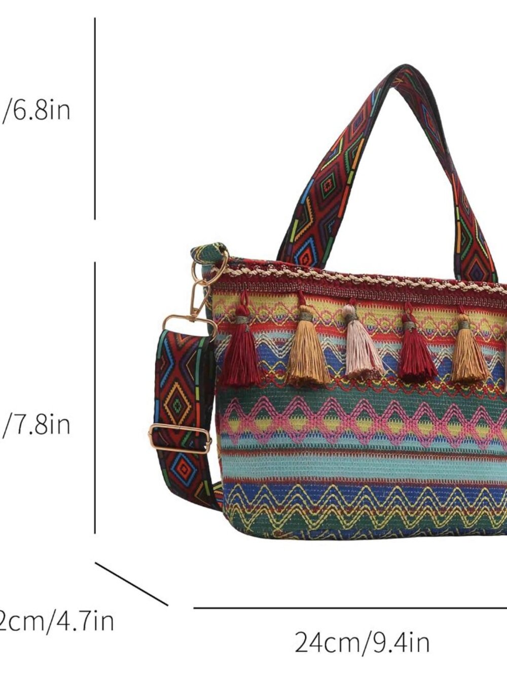 boho western crossbody bags for women, boho hippie handbag tote bag, fringe colo - Picture 7 of 8